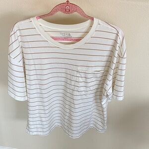 Time and Tru Cream and Tan Striped Tee